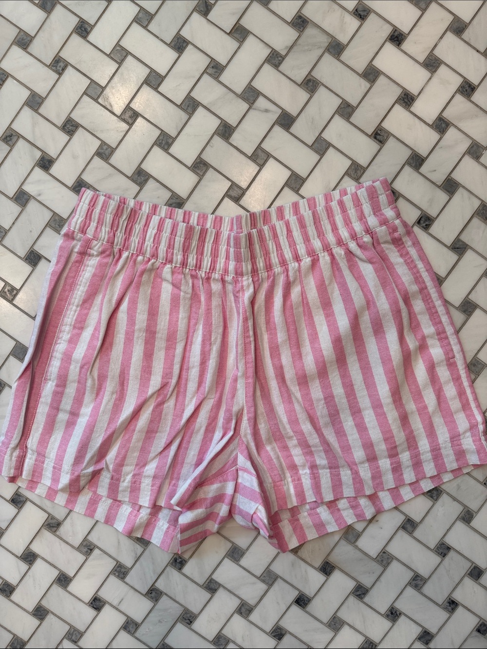 Old Navy Pink and White Vertical Stripe High Waist Shorts